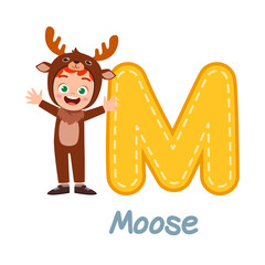 cute little kid wear costume for learn alphabet