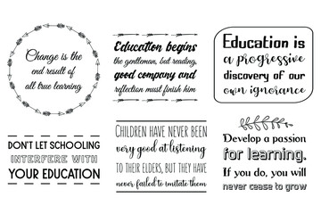 Set of Calligraphy Quotes about learning and education. 