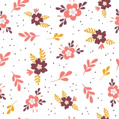 Cute Flower Pattern on White Background Vector