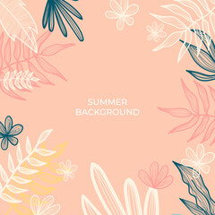 Colourful summer tropical wall arts vector. Palm leaves, monstera leaf, Botanical background design for wall framed prints, canvas prints, poster, home decor, cover, wallpaper and square social media.