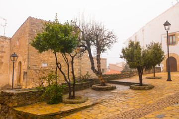 Chodos (Xodos), Castellon province, Valencian Community, Spain. Historic village. Beautiful medieval town on the Penyagolosa mountain in the Alcalatén area. Cloudy day.