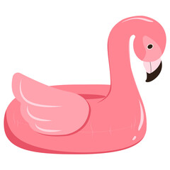 Vector drawing of an inflatable pink flamingo. Inflatable rubber ring for children and adults, for pools, sea, oceans, rivers, in the form of flamingos. Vector illustration isolated on background