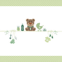 Brauner Teddy Babysymbole Unisex Punkte Bordüre Grün Beige