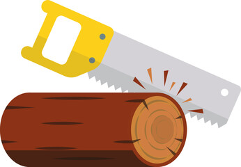 Sawing a log. Hand saw for cutting wood.