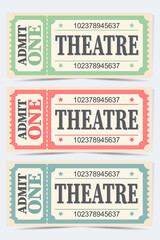 Retro style Ticket set icon, vector illustration in the flat style. Ticket stub isolated on a background. Vintage cinema or movie, theatre, circus tickets