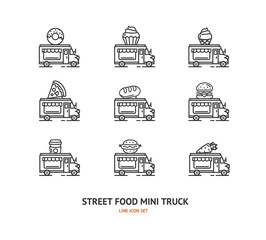 Street Food Truck Sign Thin Line Icon Set. Vector