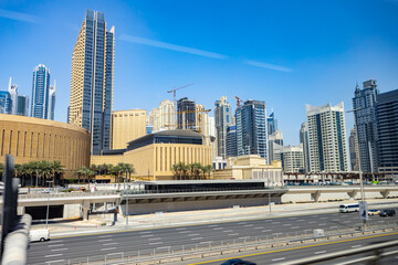 Fototapeta na wymiar Sheikh Zayed Road on sunny day. Dubai, UAE