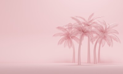 Fototapeta na wymiar Palm trees on pink studio background with copy space. 3d rendering