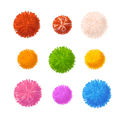 Realistic Detailed 3d Colorful Pom Poms Set. Vector - obrazy, fototapety, plakaty
