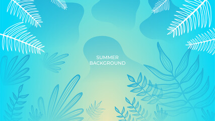 Colourful minimal summer background with flowers and tropical summer leaf. Luxury minimal style wallpaper with golden line art flower and botanical leaves, Organic shapes. Summer sale banner vector © SyahCreation
