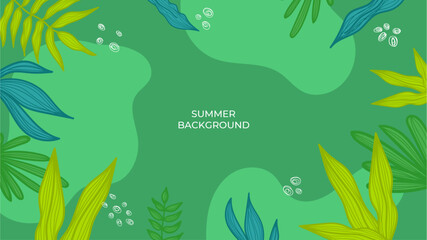 Fototapeta premium Colourful minimal summer background with flowers and tropical summer leaf. Luxury minimal style wallpaper with golden line art flower and botanical leaves, Organic shapes. Summer sale banner vector