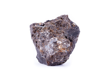 stone macro mineral ilmenite on a white background