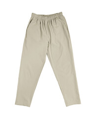 Comfortable pants color beige front view on white background
