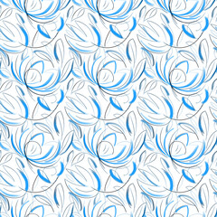 Seamless pattern with pencil drawing of flowers