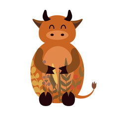 Vector illustration of a cute cow on white background