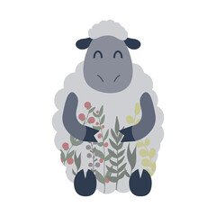 Vector illustration of a cute sheep on white background
