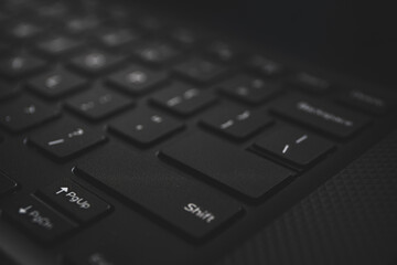 Close up shot of black keyboard. Blank key on laptop keyboard