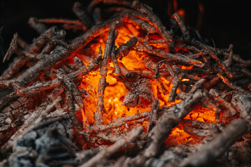 Remnants of the powerful natural element of fire, which is slowly dying but still retains a powerful internal heat that colours the ashes orange. Ash wood. The natural heat