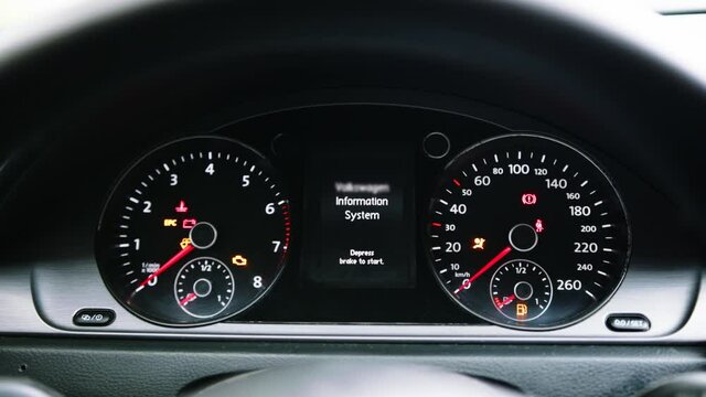 Car dashboard during start engin
