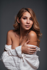 Young beautiful pregnant woman white shirt