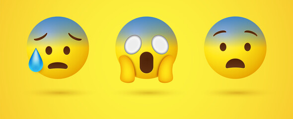 3d Emoji Face Screaming in Fear, shocked emoticon holding head / d Fearful Emoji Face, Scared emoticon, Surprised emotion / 3d Anxious Emoji Face with Sweat
