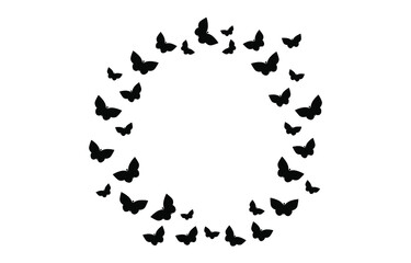 Butterflies round frame silhouette, ornament of butterfly, vector EPS 10.