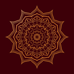 Vector Design golden Mandala on dark red background