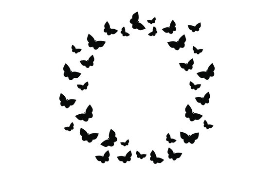 Butterflies round frame silhouette, ornament of butterfly, vector EPS 10.
