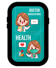 Online doctor medical consultation cartoon art illustration