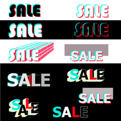 Neon vibrant color SALE sign variations vector