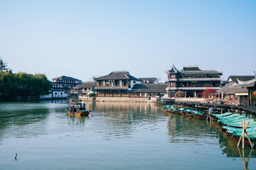 Fototapeta premium Scenery of the ancient town of Jinxi in Suzhou, Jiangsu Province, China, a typical Chinese water town in the south of the Yangtze River