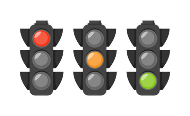 Traffic lights with red, yellow,green light isolated on white background. Traffic signal in flat style.Vector stock