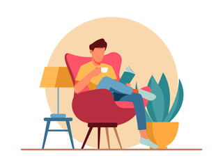 Man reading book character illustration