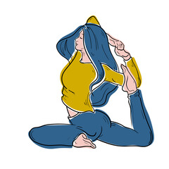 Women doing yoga activity at home, studying class distance illustration in vector. Stay at home and things to do in self isolation and social distancing during epidemic of corona virus.