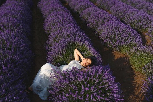woman laying in lavender flowers