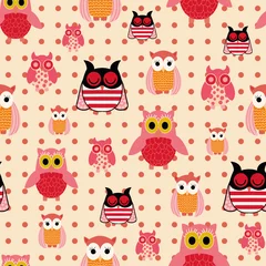 Foto op Plexiglas Colourful owls on dotted background repeat pattern print © Doeke