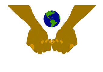 地球とすくい上げる手（両手）のイラスト1