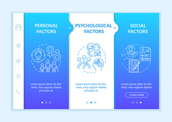 Purchase selection factors onboarding vector template. Responsive mobile website with icons. Web page walkthrough 3 step screens. Social, individual aspect color concept with linear illustrations