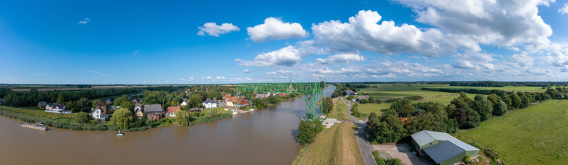 Fototapeta na wymiar Transporter bridge Osten-Hemmoor over the river Oste