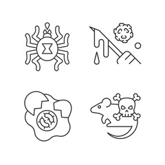 Infection spread source linear icons set. Dangerous threat for human lives. Micro organisms risk. Customizable thin line contour symbols. Isolated vector outline illustrations. Editable stroke