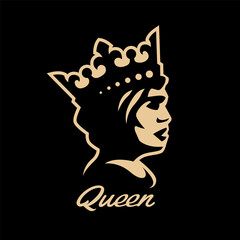 Queen symbol, logo. Black White style Vector illustration