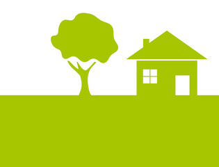 Haus und Baum - Hintergrund Vorlage grün weiß