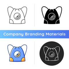 Branded sling bag icon. Fashionable accessories to carry on back. Unique design of modern clothes. Beautiful look. Linear black and RGB color styles. Isolated vector illustrations