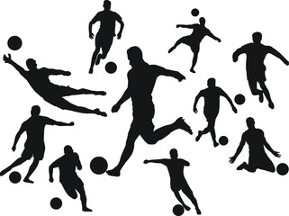 A set of a silhouette soccer player, football players vector illustration