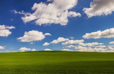 Fototapeta na wymiar Hilly landscape with cloudy sky windows XP like background