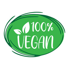 100 percent vegan label, sticker, badge. vector illustration.