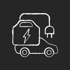 Portable EV charger chalk white icon on black background. Charging station for electromobiles which can be transported. Fueling car in any place. Isolated vector chalkboard illustration