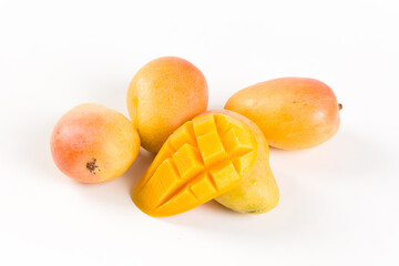 Ripe fresh mango fruit isolated on white background