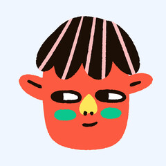 funny non-binary face - bizarre childish hand drawn style.African American ethnic avatar. Funky groove portrait.Psychedelic woman or man avatar with.Body Neutrality.Fashionable flat head sticker.