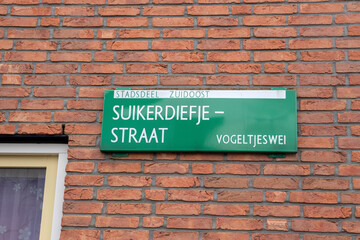 Street Sign Suikerdiefjestraat At Amsterdam The Netherlands 15-4-2020